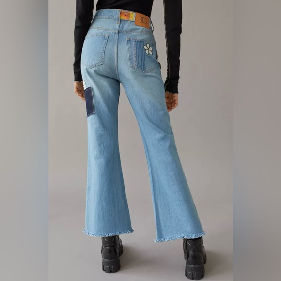 BDG High-Waisted Patchwork Hippie Retro Flare Leg Indigo Craft Jeans NWT Size 25 - Picture 3 of 16